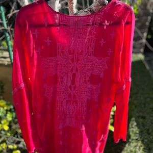 Johnny Was! Long sleeve, V Neck tunic/ Long Blouse.